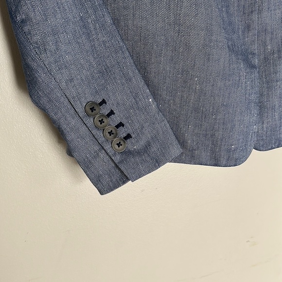 Express Notch Collar One Button Blazer - Blue Linen Blend - 0 - Picture 6 of 13